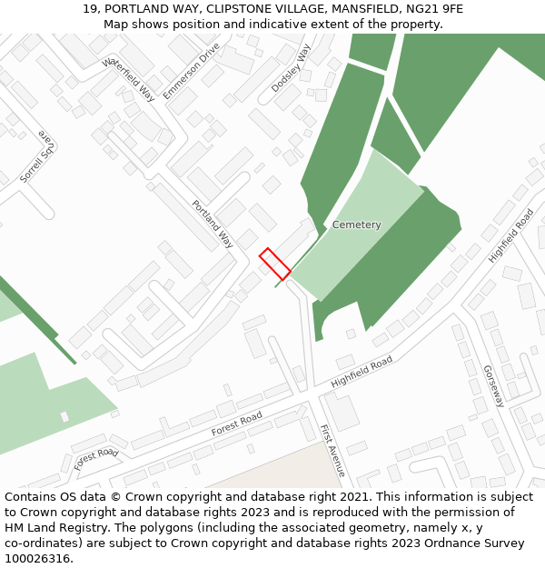 19, PORTLAND WAY, CLIPSTONE VILLAGE, MANSFIELD, NG21 9FE: Location map and indicative extent of plot