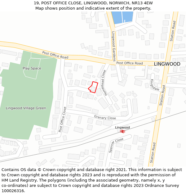 19, POST OFFICE CLOSE, LINGWOOD, NORWICH, NR13 4EW: Location map and indicative extent of plot
