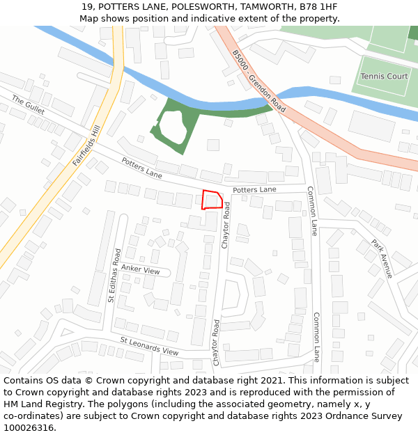 19, POTTERS LANE, POLESWORTH, TAMWORTH, B78 1HF: Location map and indicative extent of plot