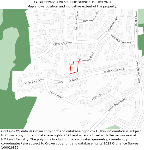 19, PRESTWICH DRIVE, HUDDERSFIELD, HD2 2NU: Location map and indicative extent of plot