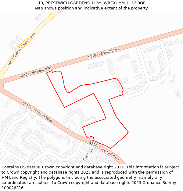 19, PRESTWICH GARDENS, LLAY, WREXHAM, LL12 0QE: Location map and indicative extent of plot