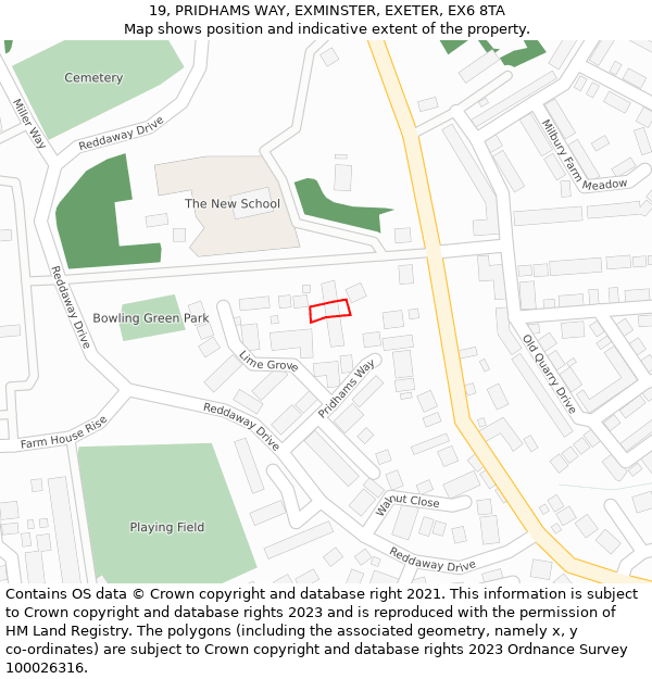 19, PRIDHAMS WAY, EXMINSTER, EXETER, EX6 8TA: Location map and indicative extent of plot
