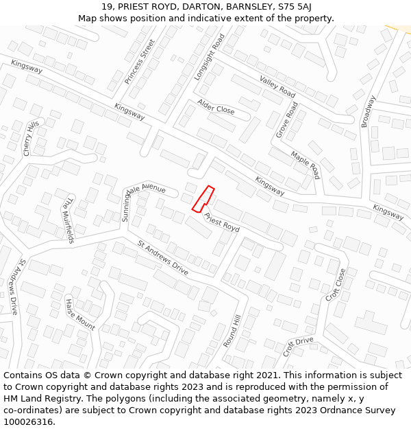 19, PRIEST ROYD, DARTON, BARNSLEY, S75 5AJ: Location map and indicative extent of plot