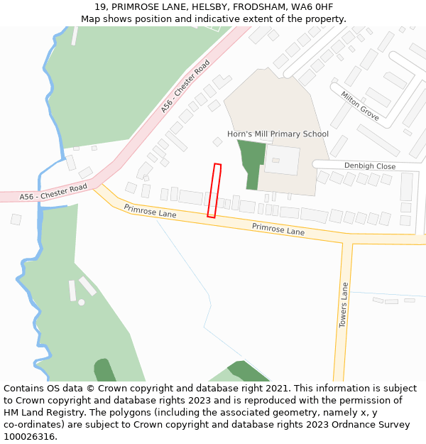 19, PRIMROSE LANE, HELSBY, FRODSHAM, WA6 0HF: Location map and indicative extent of plot