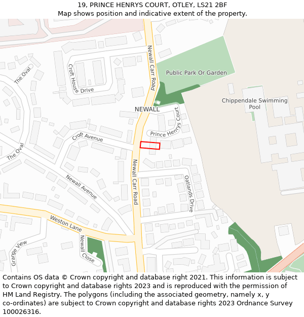 19, PRINCE HENRYS COURT, OTLEY, LS21 2BF: Location map and indicative extent of plot