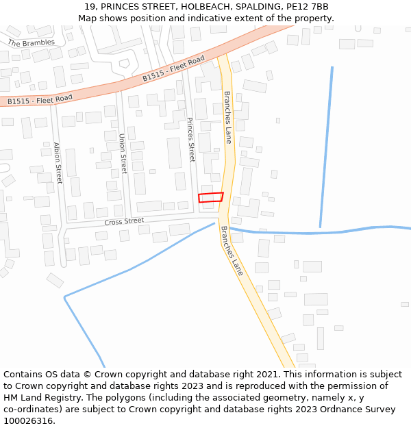 19, PRINCES STREET, HOLBEACH, SPALDING, PE12 7BB: Location map and indicative extent of plot