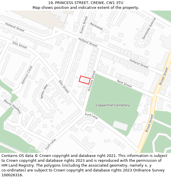 19, PRINCESS STREET, CREWE, CW1 3TU: Location map and indicative extent of plot