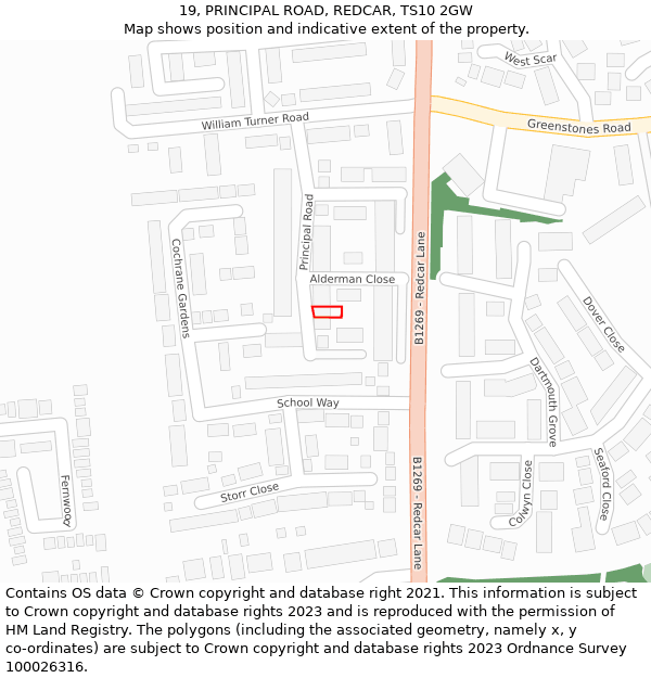 19, PRINCIPAL ROAD, REDCAR, TS10 2GW: Location map and indicative extent of plot