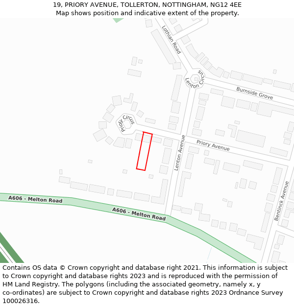 19, PRIORY AVENUE, TOLLERTON, NOTTINGHAM, NG12 4EE: Location map and indicative extent of plot