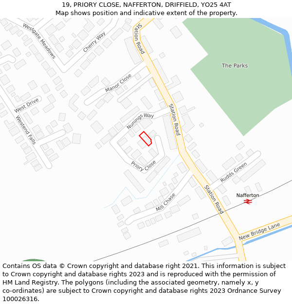 19, PRIORY CLOSE, NAFFERTON, DRIFFIELD, YO25 4AT: Location map and indicative extent of plot