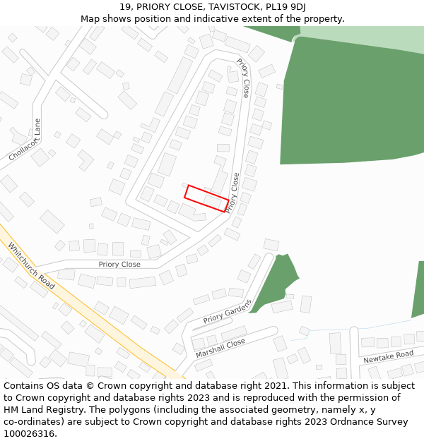 19, PRIORY CLOSE, TAVISTOCK, PL19 9DJ: Location map and indicative extent of plot