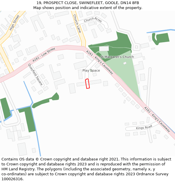 19, PROSPECT CLOSE, SWINEFLEET, GOOLE, DN14 8FB: Location map and indicative extent of plot