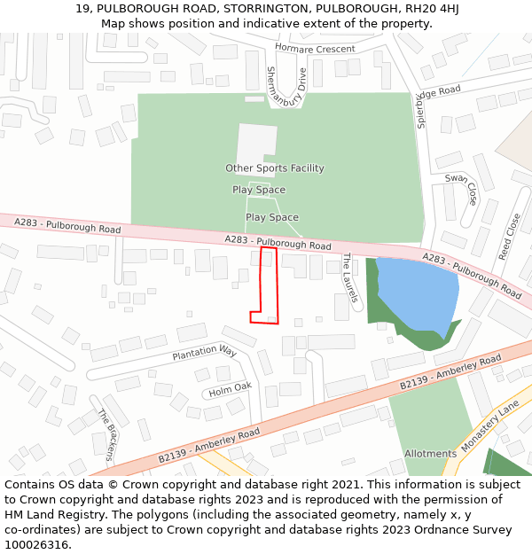 19, PULBOROUGH ROAD, STORRINGTON, PULBOROUGH, RH20 4HJ: Location map and indicative extent of plot