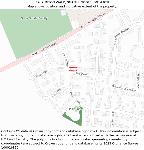 19, PUNTON WALK, SNAITH, GOOLE, DN14 9TB: Location map and indicative extent of plot