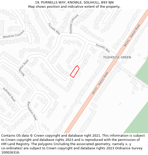 19, PURNELLS WAY, KNOWLE, SOLIHULL, B93 9JN: Location map and indicative extent of plot