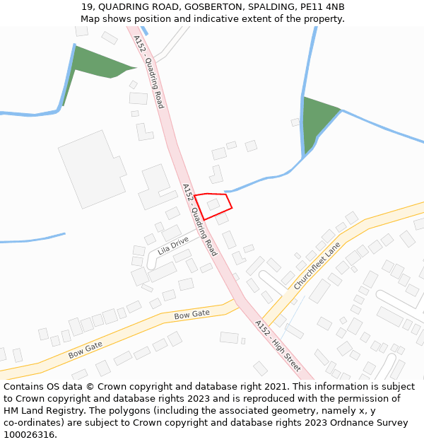 19, QUADRING ROAD, GOSBERTON, SPALDING, PE11 4NB: Location map and indicative extent of plot