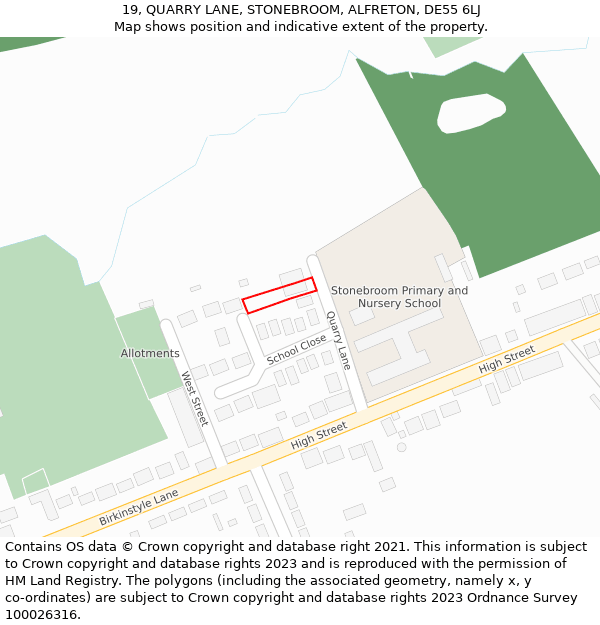 19, QUARRY LANE, STONEBROOM, ALFRETON, DE55 6LJ: Location map and indicative extent of plot