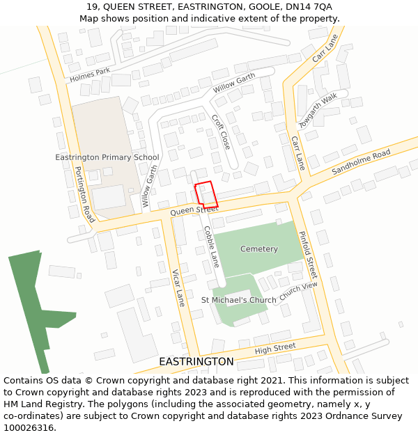 19, QUEEN STREET, EASTRINGTON, GOOLE, DN14 7QA: Location map and indicative extent of plot