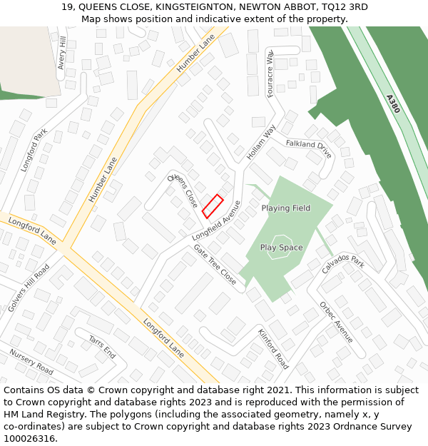 19, QUEENS CLOSE, KINGSTEIGNTON, NEWTON ABBOT, TQ12 3RD: Location map and indicative extent of plot