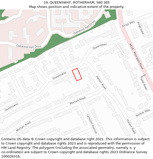 19, QUEENSWAY, ROTHERHAM, S60 3EE: Location map and indicative extent of plot