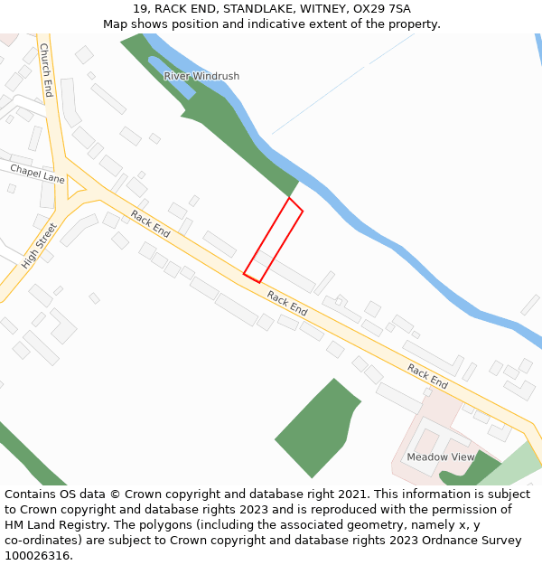 19, RACK END, STANDLAKE, WITNEY, OX29 7SA: Location map and indicative extent of plot