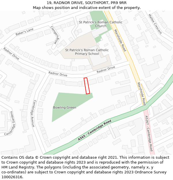 19, RADNOR DRIVE, SOUTHPORT, PR9 9RR: Location map and indicative extent of plot