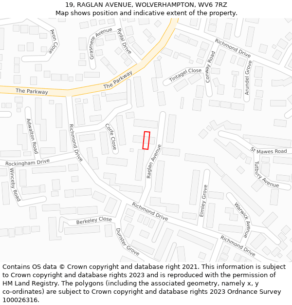 19, RAGLAN AVENUE, WOLVERHAMPTON, WV6 7RZ: Location map and indicative extent of plot