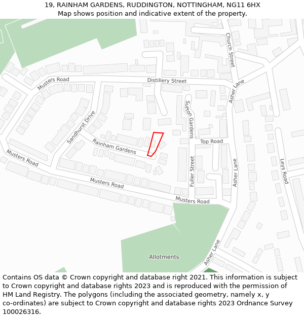 19, RAINHAM GARDENS, RUDDINGTON, NOTTINGHAM, NG11 6HX: Location map and indicative extent of plot