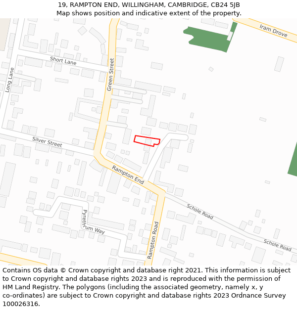 19, RAMPTON END, WILLINGHAM, CAMBRIDGE, CB24 5JB: Location map and indicative extent of plot