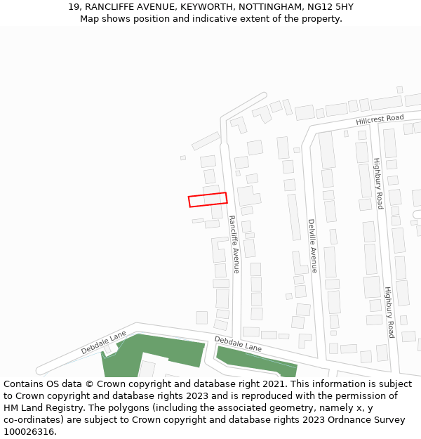 19, RANCLIFFE AVENUE, KEYWORTH, NOTTINGHAM, NG12 5HY: Location map and indicative extent of plot