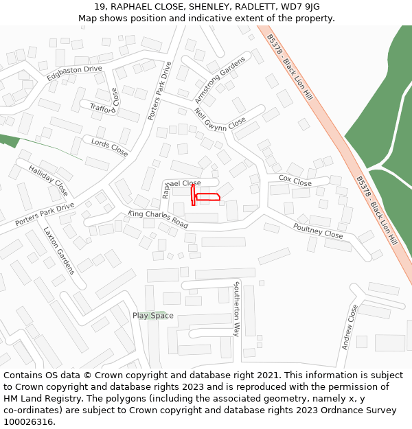 19, RAPHAEL CLOSE, SHENLEY, RADLETT, WD7 9JG: Location map and indicative extent of plot