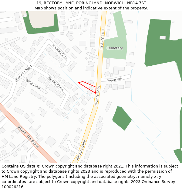 19, RECTORY LANE, PORINGLAND, NORWICH, NR14 7ST: Location map and indicative extent of plot