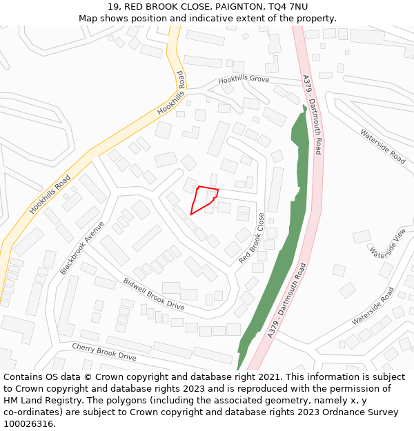 19, RED BROOK CLOSE, PAIGNTON, TQ4 7NU: Location map and indicative extent of plot