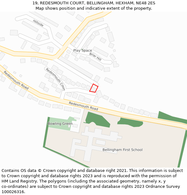 19, REDESMOUTH COURT, BELLINGHAM, HEXHAM, NE48 2ES: Location map and indicative extent of plot