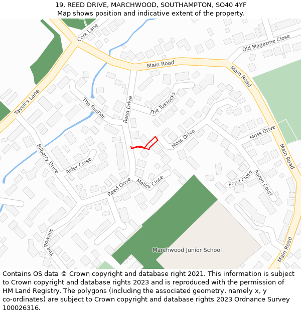 19, REED DRIVE, MARCHWOOD, SOUTHAMPTON, SO40 4YF: Location map and indicative extent of plot