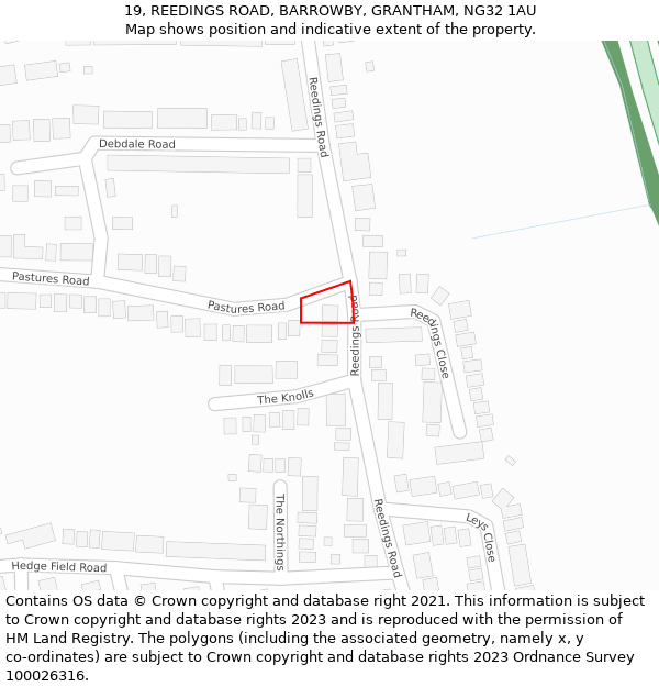19, REEDINGS ROAD, BARROWBY, GRANTHAM, NG32 1AU: Location map and indicative extent of plot