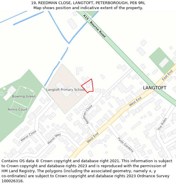 19, REEDMAN CLOSE, LANGTOFT, PETERBOROUGH, PE6 9RL: Location map and indicative extent of plot