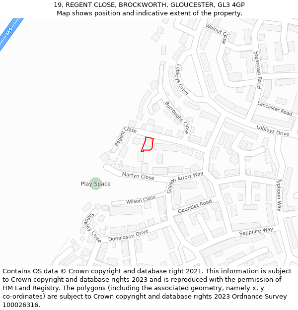 19, REGENT CLOSE, BROCKWORTH, GLOUCESTER, GL3 4GP: Location map and indicative extent of plot