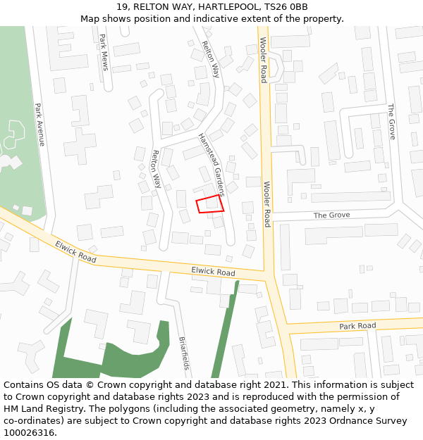 19, RELTON WAY, HARTLEPOOL, TS26 0BB: Location map and indicative extent of plot