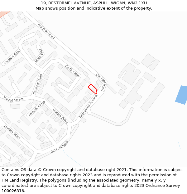 19, RESTORMEL AVENUE, ASPULL, WIGAN, WN2 1XU: Location map and indicative extent of plot