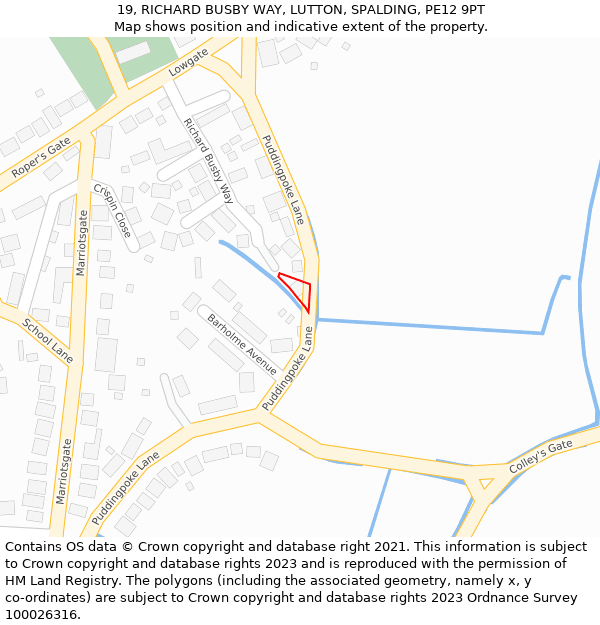 19, RICHARD BUSBY WAY, LUTTON, SPALDING, PE12 9PT: Location map and indicative extent of plot