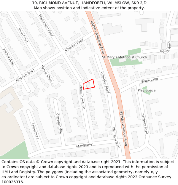 19, RICHMOND AVENUE, HANDFORTH, WILMSLOW, SK9 3JD: Location map and indicative extent of plot