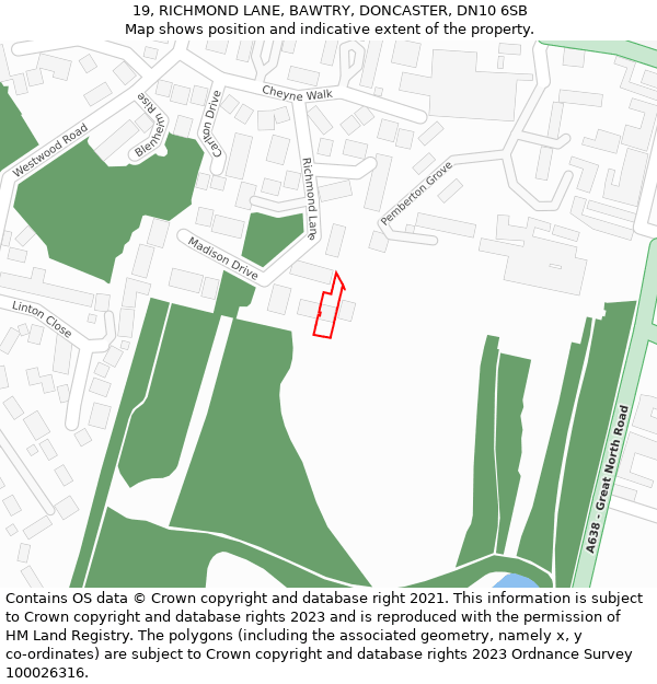 19, RICHMOND LANE, BAWTRY, DONCASTER, DN10 6SB: Location map and indicative extent of plot