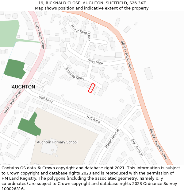 19, RICKNALD CLOSE, AUGHTON, SHEFFIELD, S26 3XZ: Location map and indicative extent of plot