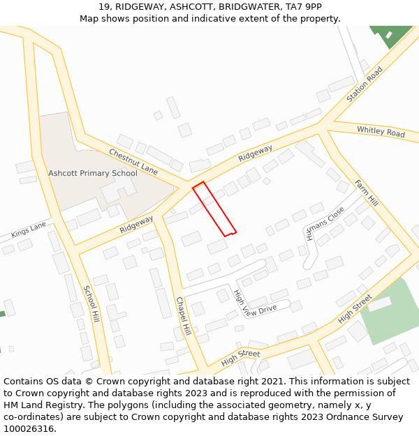 19, RIDGEWAY, ASHCOTT, BRIDGWATER, TA7 9PP: Location map and indicative extent of plot