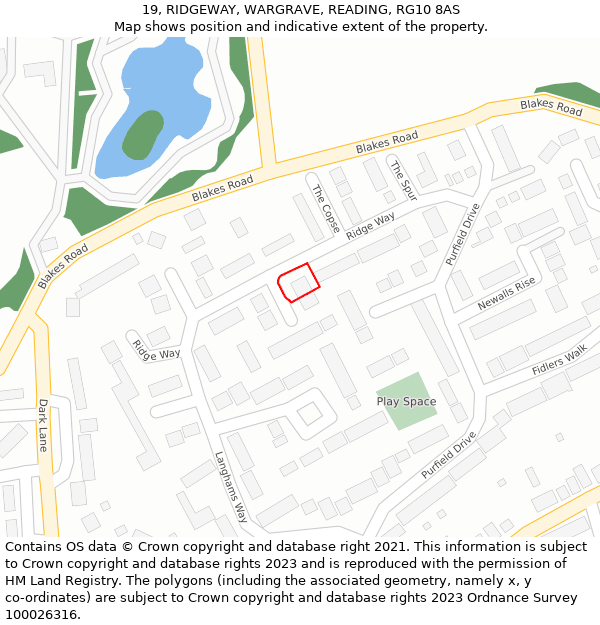 19, RIDGEWAY, WARGRAVE, READING, RG10 8AS: Location map and indicative extent of plot
