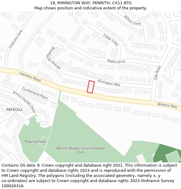 19, RIMINGTON WAY, PENRITH, CA11 8TG: Location map and indicative extent of plot