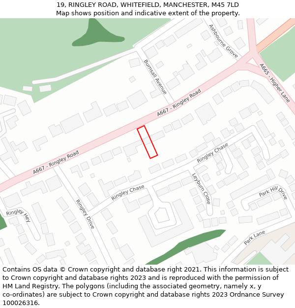 19, RINGLEY ROAD, WHITEFIELD, MANCHESTER, M45 7LD: Location map and indicative extent of plot
