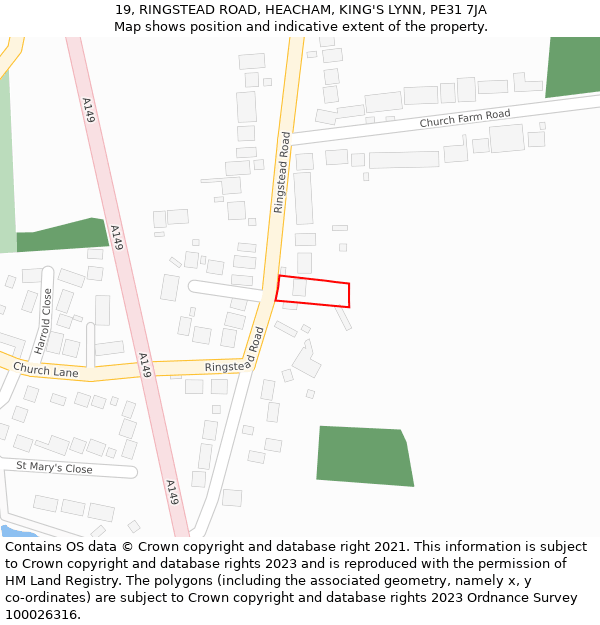 19, RINGSTEAD ROAD, HEACHAM, KING'S LYNN, PE31 7JA: Location map and indicative extent of plot