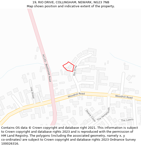 19, RIO DRIVE, COLLINGHAM, NEWARK, NG23 7NB: Location map and indicative extent of plot